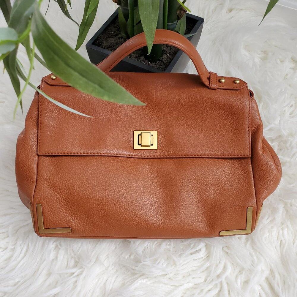 Badgley Mischka Brown Satchel Turnkey Clasp Purse
